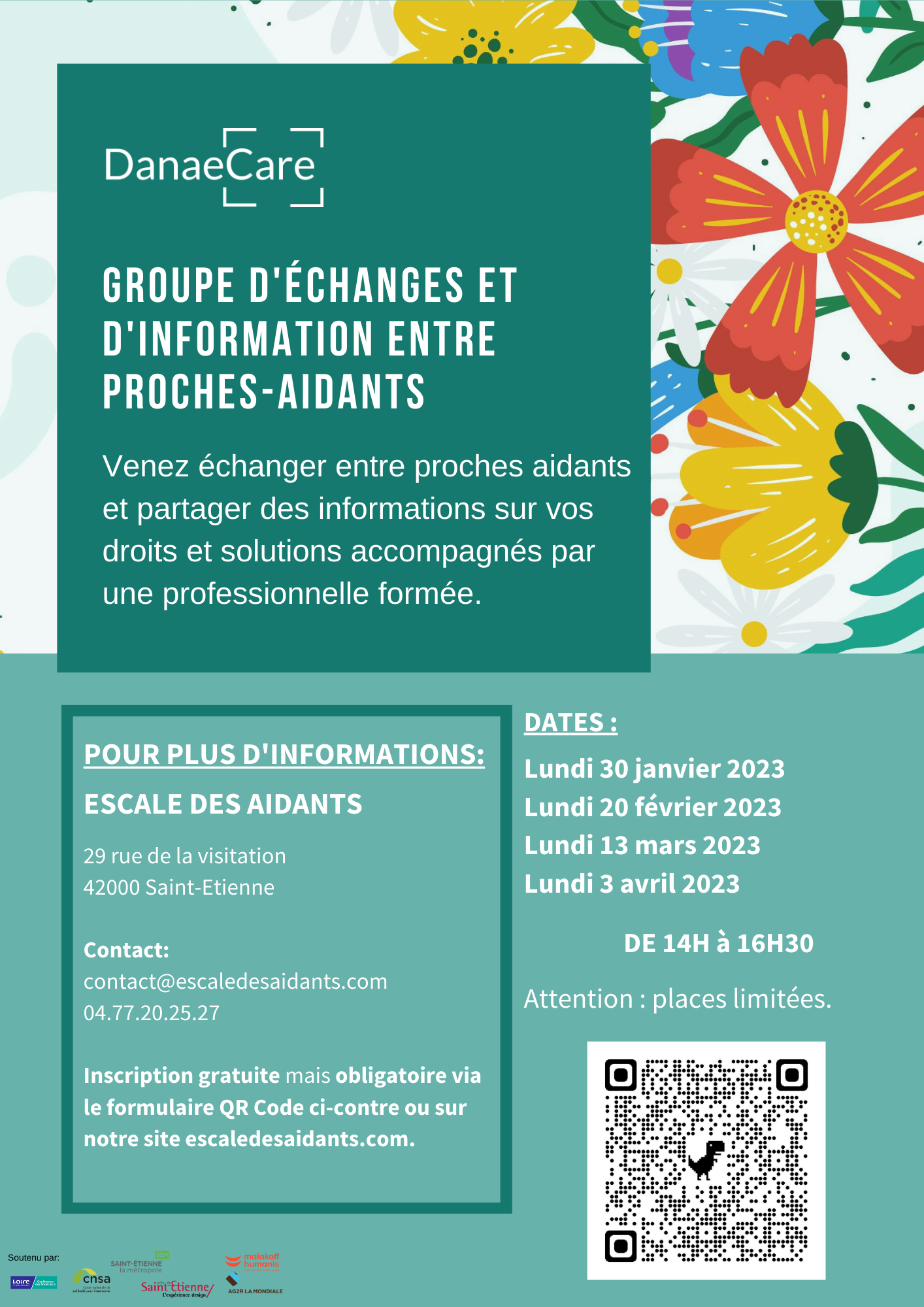 Affiche de l'action collective de soutien psychosocial aux aidants, au sein de l'Escale des Aidants à Saint-Etienne